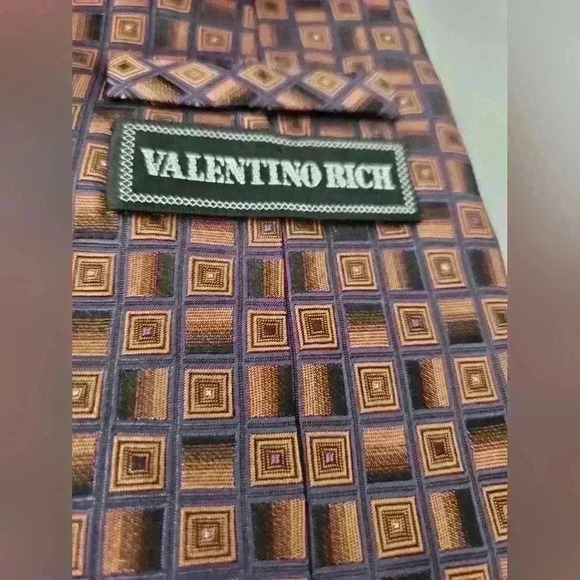 VALENTINO RICH silk tie.  Bronze/navy/ black. - Picture 4 of 5